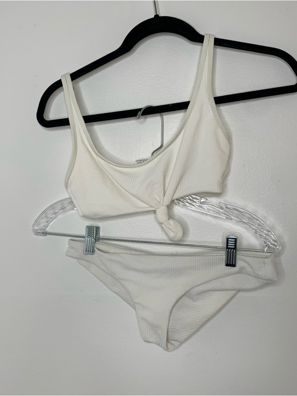 Frankie's Bikinis white Ribbed Knot Bikini Set small top medium bottom
